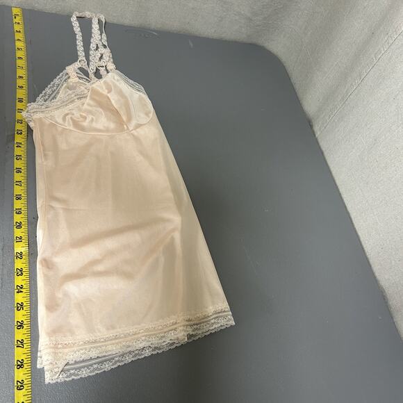 VTG Jenelle Womens Satin Babydoll Cami Size XL Lace Trim Coquette Pink Feminine - Picture 10 of 11